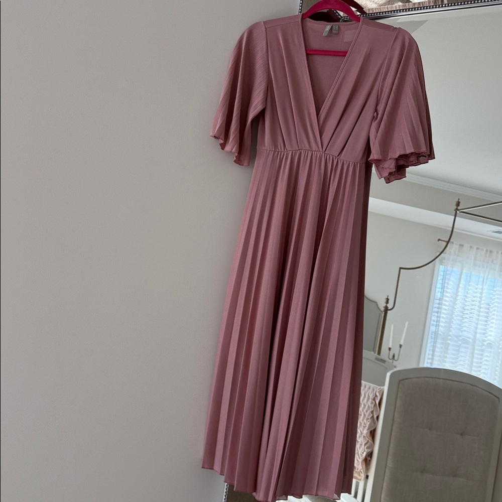 ASOS rose pink chiffon pleated dress 4